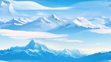 Snow-capped winter mountains. High-altitude winter landscape. Snow seamless background in light blue color