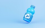 Fototapeta Londyn - World Water Day concept. Recycle plastic water bottle isolated on blue background. 3D illustration cartoon style.