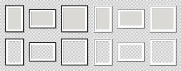 Fototapete - Picture photo frame realistic set empty mockup, frames with shadow, blank frame border mockups, wall presentation, isolated pictures frames mock-up in different forms - vector