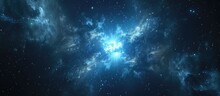Computer Generated Rendering Of A Pentagon Particle-filled Blue Nebula In Deep Space