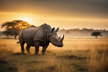 Rhino At Sunset