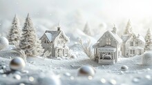 A Snow Valley With Houses, Holidays Concept