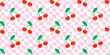 © Dedraw Studio - Cherry fruit checkered seamless pattern illustration. Vintage psychedelic groovy cherries background. Cute wallpaper print, trendy wavy checker board food texture.
