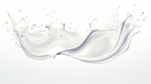 White Milk Wave Splash With Splatters And Drops Isolated In Transparent Background.