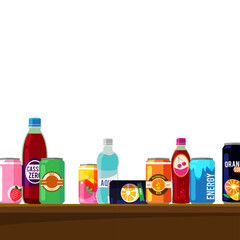 Wall Mural - Juice bottles. Snack drinks bottles on bar shelves