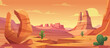 Dessert landscape. Cartoon wild background with desert cliffs exact vector sahara landscape