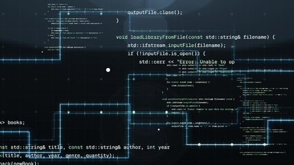 perfect modern programming software code animation with neon glowing lines around on black backgroun