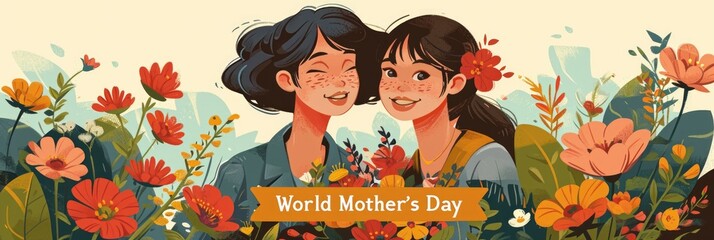 Wall Mural - Beautiful greeting card with flowers. World Mother's Day.