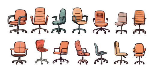 Wall Mural - doodle office chairs. isolated simple style drawing chair for working or gaming. house or corporate 