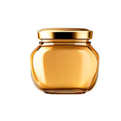 Realistic Round honey jar with golden cap on transparent background png file