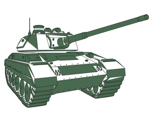 Wall Mural - Main battle tank black doodle. Armored fighting vehicle. Special military transport. Detailed PNG illustration.