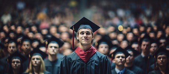 man Standing amidst the crowd of graduates