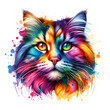 colorful cat muzzle illustration, watercolor