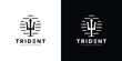 Creative trident Logo. Neptune Trident, Poseidon, Sea Wave, Ocean with Lineart Outline Style. Poseidon Logo Icon Symbol Vector Design Template.