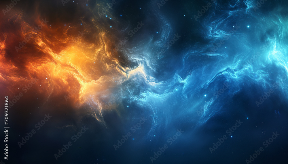 Cosmic Dance of Fire and Ice: A Surreal Nebula Illustration Depicting ...
