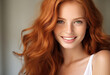 © ADDICTIVE STOCK - Radiant Woman with Flowing Auburn Hair Smiling Generative AI image