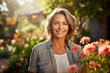 © ADDICTIVE STOCK - Radiant woman enjoying sunny day in flower garden Generative AI image