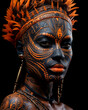 © ADDICTIVE STOCK - Exquisite tribal body art on a model with dramatic headdress Generative AI image