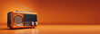 horizontal banner, World Amateur Radio Day, retro radio, media, place for text, orange background