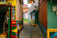Colorful Alleyway In Traditional Latin American Town In Guatapé
