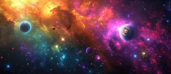 Wall Mural - computer generated illustration of the universe, with planets, stars, and galaxies, set against a co