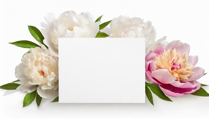 Poster - greeting or invitation blank card and peony flowers