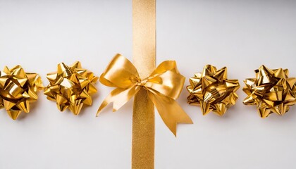 Canvas Print - decorative golden bows with horizontal gold ribbon on background