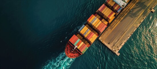 Drone captures cargo ship departing Greek terminal.