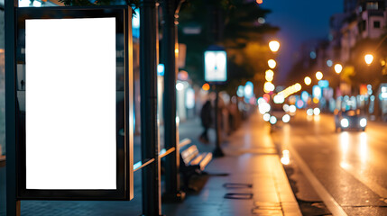 Wall Mural - mock up of blank advertising billboard or light box showcase poster template on city street, copy space for text or media content, advertisement commercial, branding and marketing concept