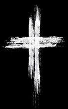  White Christian Cross On Black Background