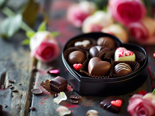 Romantic Valentine's Day Chocolate and Roses