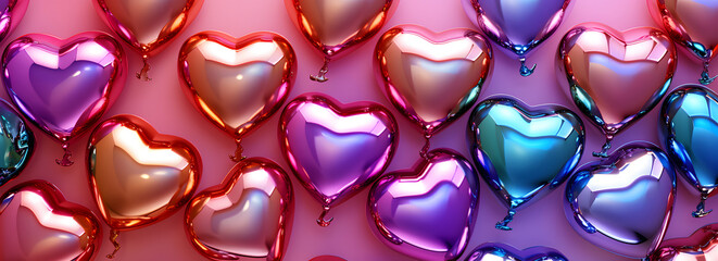 A colorful neon hearts in bright colors. abstract, colorful background with hearts in rainbow colors. Valentine, wedding,  birthday or Mother's Day concept. Generative AI	