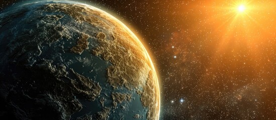 Canvas Print - Computer-generated depiction of an isolated exoplanet in an alien solar system, viewed from space.