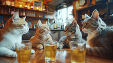 Happy Hour With Cats In The Bar Background . Created Using Generative AI.