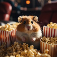 Wall Mural - Hamster watching cinema with pop corn