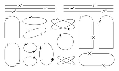 Wall Mural - set of trendy y2k frames. collection of horizontal dividers, arc, oval, ellipse, circle shapes with 