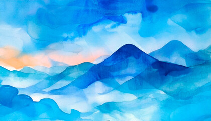 Wall Mural - mountain landscape in blue, watercolor style 