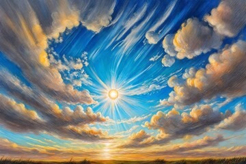 Wall Mural - beautiful renaissance oil pastel painting of a sunny sky with a few clouds
