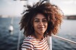 Pretty afro-american woman on the yacht. Generative AI