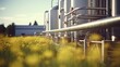 Zoomed in on a modern bioenergy plant, with pipes and tanks in focus.