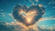 Captivating Valentine's Day Sky: Heart-shaped Clouds Paint a Romantic Fantasy in Blue Heaven. Generative AI