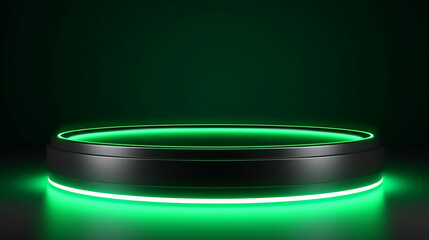 platform for design blank product stand with green neon light glow. 3D Rendering Illustration