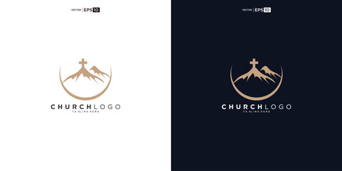 Wall Mural - church logo designs with mountain, minimalist logo. People church vector logo design template