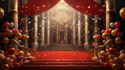 Wall Mural - glamorous award party background illustration red carpet, champagne glitz, trophy winner glamorous award party background