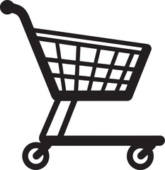 Wall Mural - Cart Couture Sleek Black Shopping Trolley Icon in Vector Retail Royalty Monochromatic Icon Depicting Black Shopping Trolley in Vector