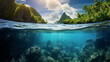 small canyon underwater carves by the swell into the reef, Huahine island French Polynesia