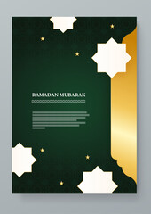 Wall Mural - Gold white and green vector ramadan kareem greeting card template. Vector illustrations for greeting card, invitation card, website banner, social media banner, marketing material.