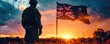 full body side silhouette of an Australian-soldier with double exposure of the Australian-flag in silhouette