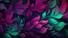 Vibrant Purple And Emerald Green Abstract Floral Swirls. Perfect For Elegant Wall Art, Creative Textile Design, And Decorative Backgrounds