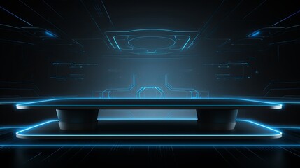 Wall Mural - futuristic etched circuit texture on abstract empty floating shelf - innovative design concept